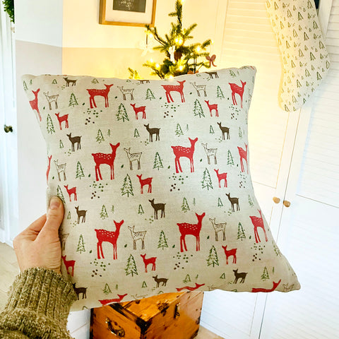 Square Reindeer Linen Cushion