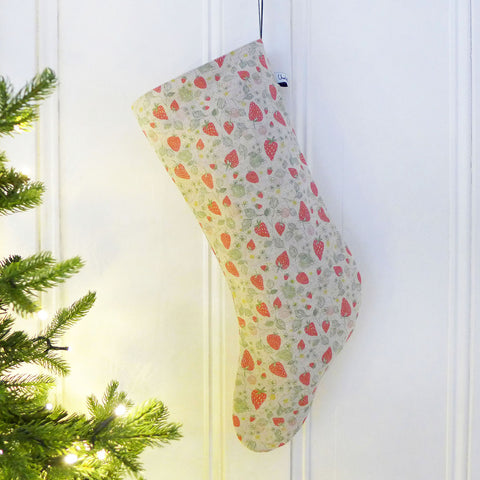 Strawberries Linen Stocking