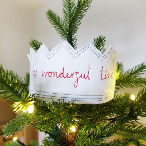 Embroidered Crown Tree Topper - The Most Wonderful Time