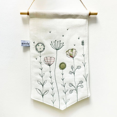 Wildflowers Embroidered Linen Banner