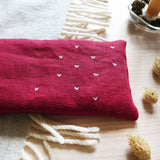 LAVENDER EYE PILLOW - embroidered cranberry linen 'little hearts'