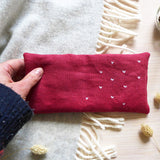 LAVENDER EYE PILLOW - embroidered cranberry linen 'little hearts'