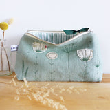 EMBROIDERED LINEN MID POUCH - duck egg Wildflowers