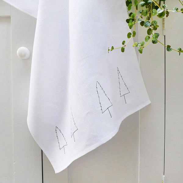 EMBROIDERED LINEN TEA TOWEL - Forest