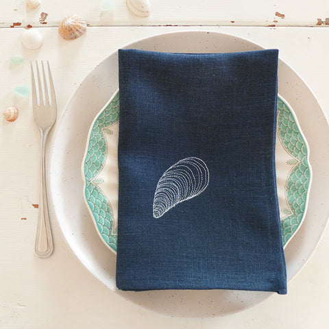 EMBROIDERED INK NAPKINS - mussel shell