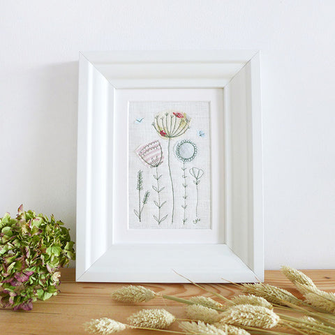 Ivory Wildflowers Embroidered Linen Picture