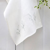 EMBROIDERED LINEN TEA TOWEL - leaves