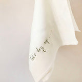 EMBROIDERED LINEN TEA TOWEL - 'let's dry up...'