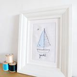 Embroidered Linen Yacht Picture