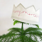 Embroidered Crown Tree Topper - Merry Christmas
