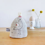 EGG COSY - embroidered natural linen hen