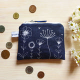 EMBROIDERED LINEN PURSE - navy wildflowers