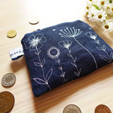 EMBROIDERED LINEN PURSE - navy wildflowers