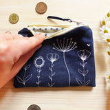 EMBROIDERED LINEN PURSE - navy wildflowers