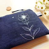 EMBROIDERED LINEN PURSE - navy wildflowers