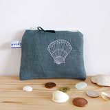 EMBROIDERED LINEN PURSE - spruce Scallop