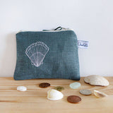 EMBROIDERED LINEN PURSE - spruce Scallop