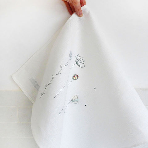 EMBROIDERED LINEN TEA TOWEL - wildflowers