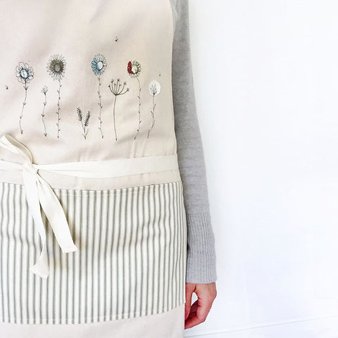 Embroidered Cotton Wildflowers Apron