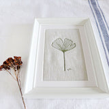 EMBROIDERED LINEN PICTURE - natural ginkgo leaf
