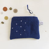 EMBROIDERED LINEN PURSE - navy stars