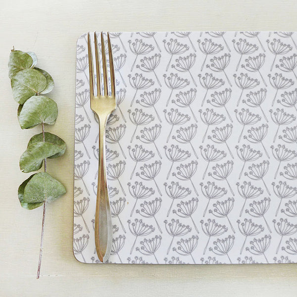 Set of 6 Dove Grey Cow Parsley Placemats