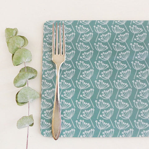 Set of 4 Sea Green Cow Parsley Placemats